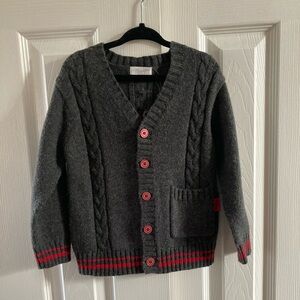Boys Mides Mr. Wolf Gray Cable Knit Cardigan Sweater with Red Buttons & Trim NWT
